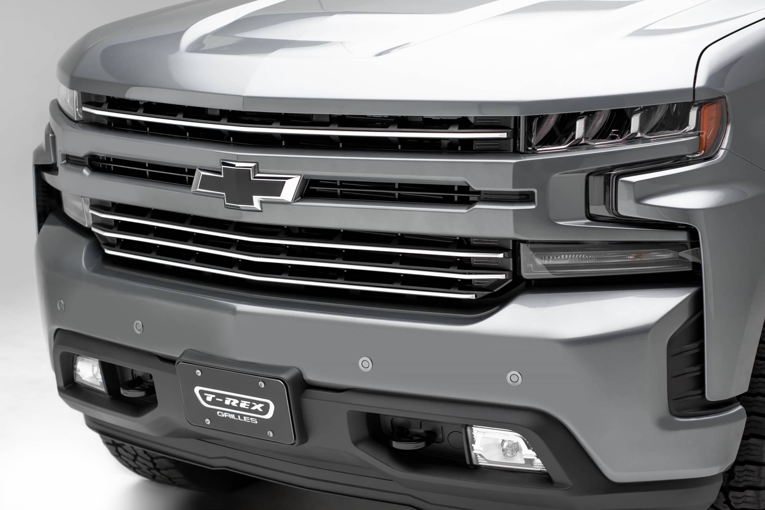 T-Rex 2019-2022 Chevrolet Silverado 1500 Aluminum 4 Pc Overlay Billet Grille Horizontal Round Silver No Studs 6211236