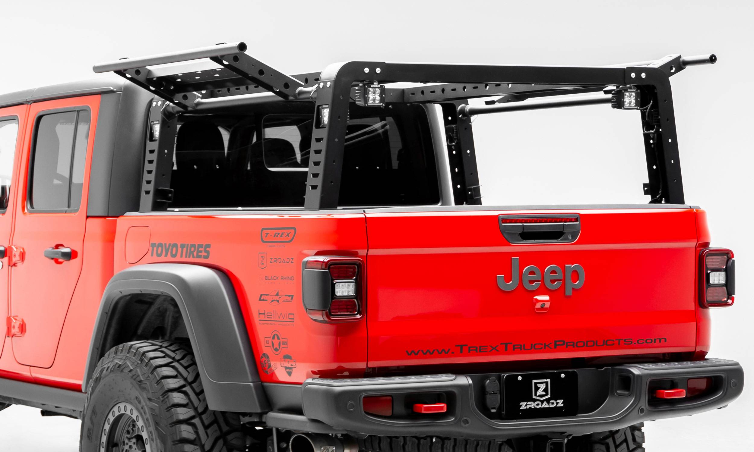 ZROADZ 2019-2024 Jeep Gladiator Access Overland Rack With Two Lifting Side Gates For use on Factory Trail Rail Cargo Systems Z834111