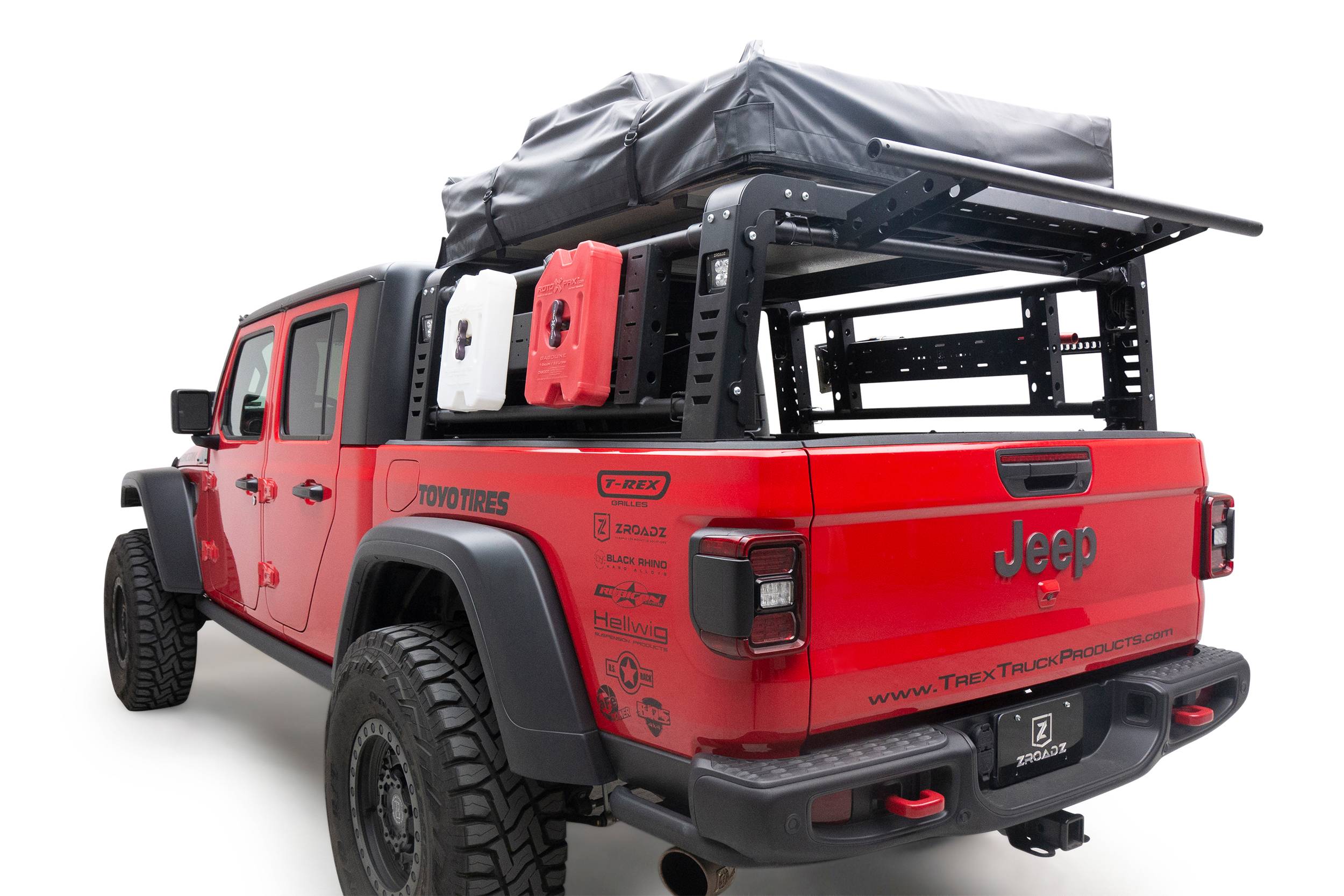 ZROADZ 2019-2024 Jeep Gladiator Access Overland Rack With Three Lifting Side Gates use on Factory Trail Rail Cargo Systems Z834211
