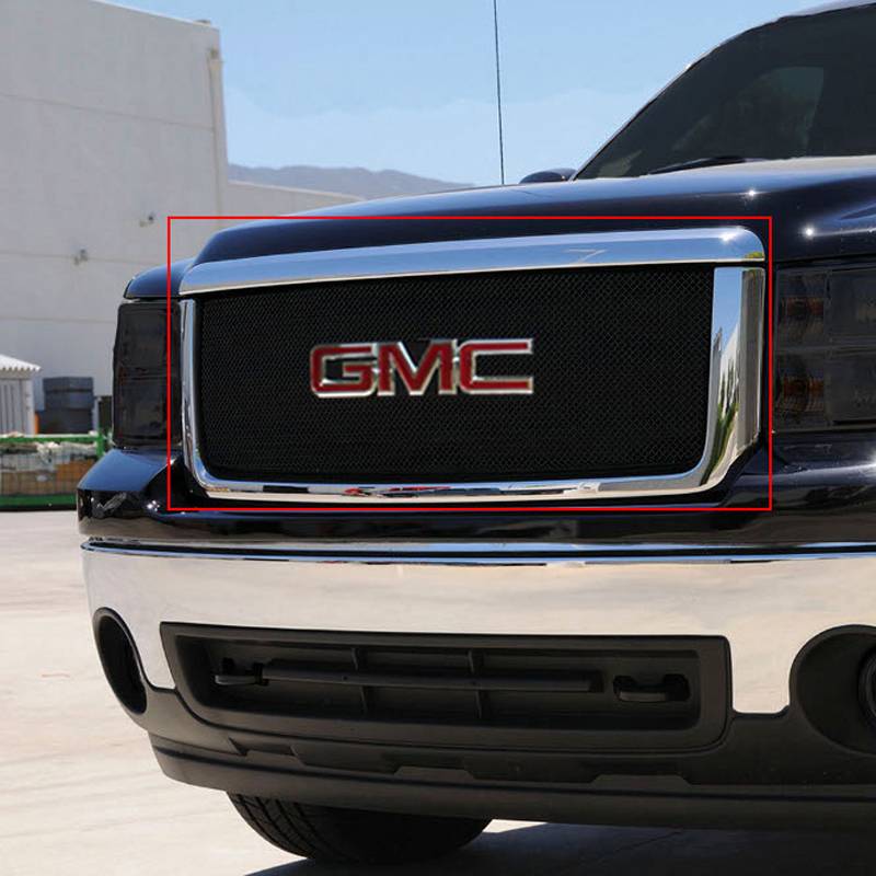 T-Rex 2007-2010 GMC Sierra 2500 3500 Sport Series Formed Mesh Grille Black Overlay Powdercoat With Logo Opening 46207