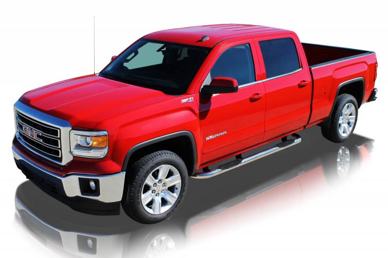 Raptor Series 2007-2018 Chevrolet Silverado GMC Sierra 1500 Crew Cab 2007-2019 2500 3500 With DEF Tank Rocker Panel Mount 3" Round Stainless Steel Side Steps Nerf Bar 0101-0743
