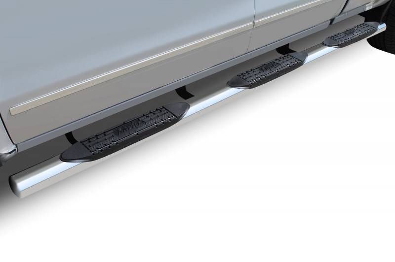 Raptor Series 1999-2013 Chevrolet Silverado GMC Sierra 1500 1999-2019 2500 Extended Double Cab 6.5ft Bed 2000-2019 3500 Extended Cab Double Cab 8ft Bed Dually Polished Stainless Steel Cab Mount 4" Oval Wheel to Wheel Step Bars 0401-0016M