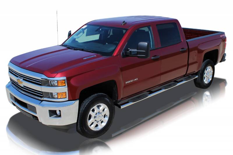 Raptor Series 2000-2013 Chevrolet Silverado GMC Sierra 1500 Crew Cab 6.5ft 2000-2019 2500 3500 Crew Cab 6.5ft & 8ft Dually Polished Stainless Steel Cab Mount 4" Oval Wheel to Wheel Step Bars 0401-0027M