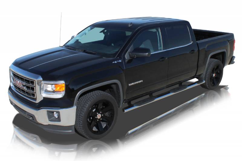 Raptor Series 2007-2018 Chevrolet Silverado GMC Sierra 1500 Crew Cab  5.8ft Bed Polished Stainless Steel Rocker Panel Mount 4" Oval Wheel to Wheel Step Bars 0401-0218