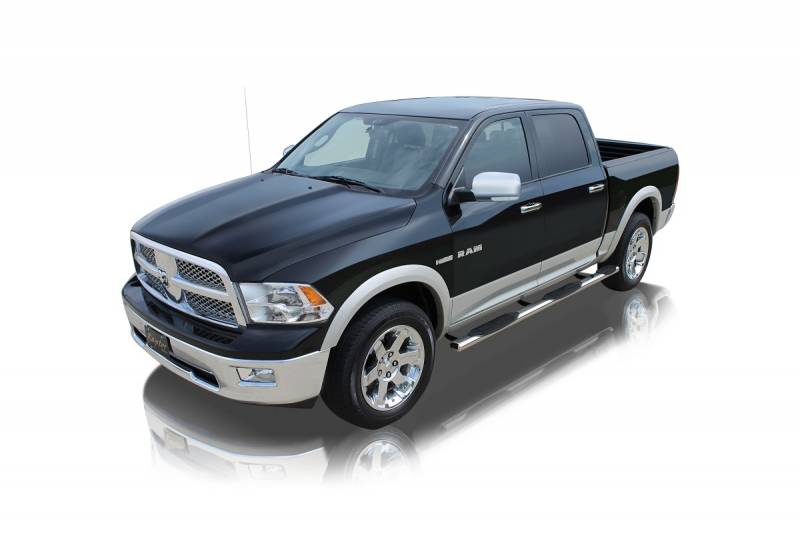 Raptor Series 2009-2018 Dodge Ram 1500 Crew Cab Including EcoDiesel 5.7ft Bed Polished Stainless Steel Rocker Panel Mount 4" Oval Wheel to Wheel Step Bars 0402-0208M