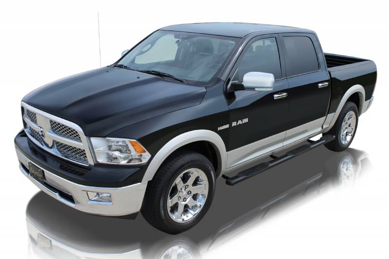 Raptor Series 2009-2018 Dodge Ram 1500 Crew Cab Including EcoDiesel 5.7ft Bed Black E-Coated Rocker Panel Mount 4" Oval Wheel to Wheel Step Bars 0402-0208MB