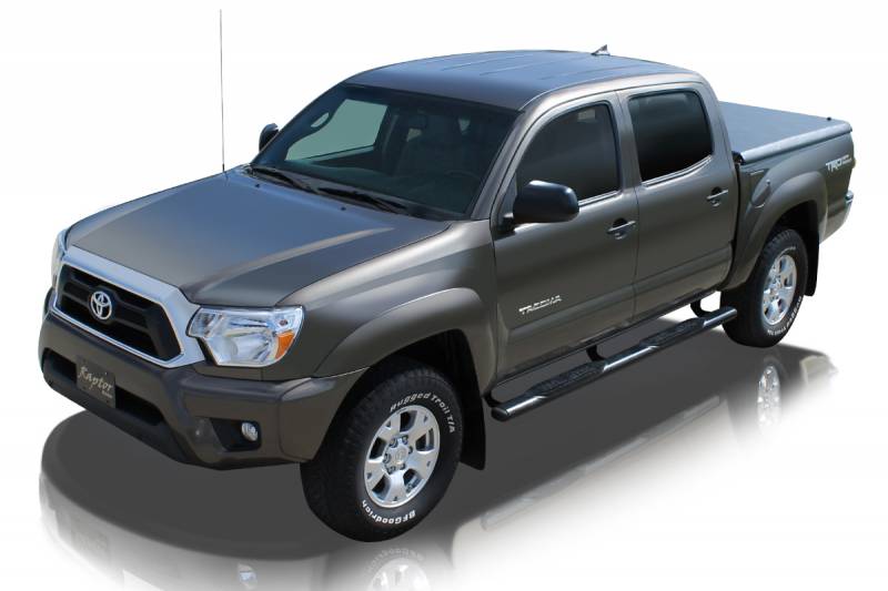 Raptor Series 2005-2019 Toyota Tacoma Double Cab Black E-Coated Rocker Panel Mount 4" Magnum Straight Oval Step Bars 0704-0270B