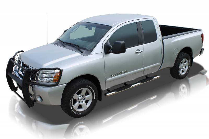 Raptor Series 2004-2019 Nissan Titan Extended Cab King Cab Polished Stainless Steel Rocker Panel Mount 4" Magnum Straight Oval Step Bars 0707-0217