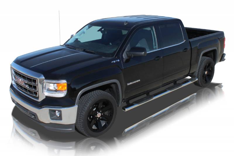 Raptor Series 2007-2018 Chevrolet Silverado GMC Sierra 1500 Crew Cab  5.8ft Bed Rocker Panel Mount  Polished Stainless Steel Rocker Panel Mount 5" Oval Wheel to Wheel Step Bars 1001-0125