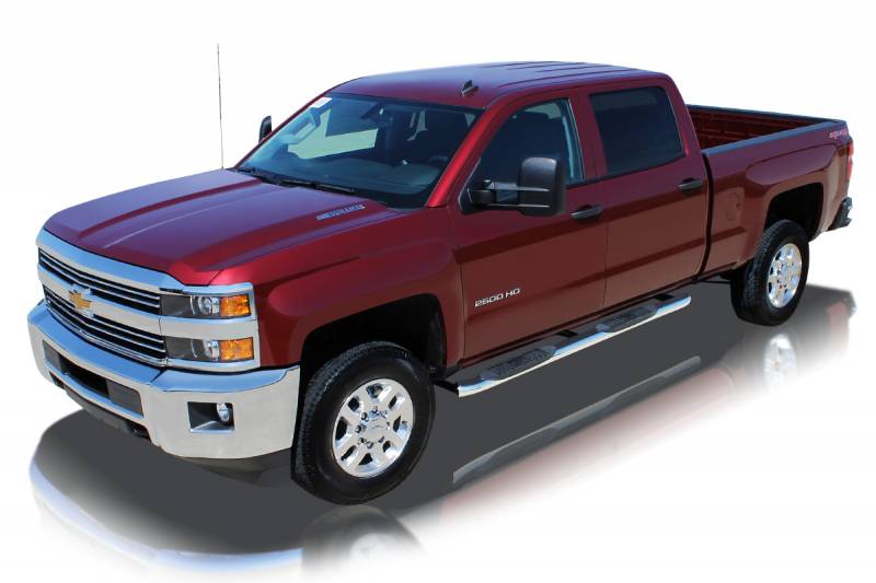 Raptor Series 2000-2013 Chevrolet Silverado GMC Sierra 1500 Crew Cab 2000-2019 2500 3500 With DEF Tank Polished Stainless Steel Cab Mount 4" OE Style Curved Oval Step Bars 1501-0020M