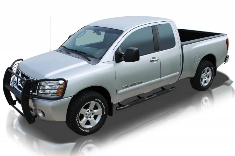 Raptor Series 2004-2021 Nissan Titan 2017-2021 Titan XD Extended Cab King Cab Black E-Coated Rocker Panel Mount 4" OE Style Curved Oval Step Bars 1507-0217B