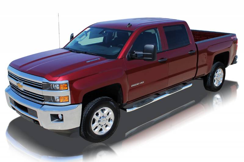 Raptor Series 2000-2013 Chevrolet Silverado GMC Sierra 1500 Crew Cab 2000-2019 2500 3500 HD With DEF Tank Polished Stainless Steel Cab Mount 5" OE Style Curved Oval Step Bars 1601-0021