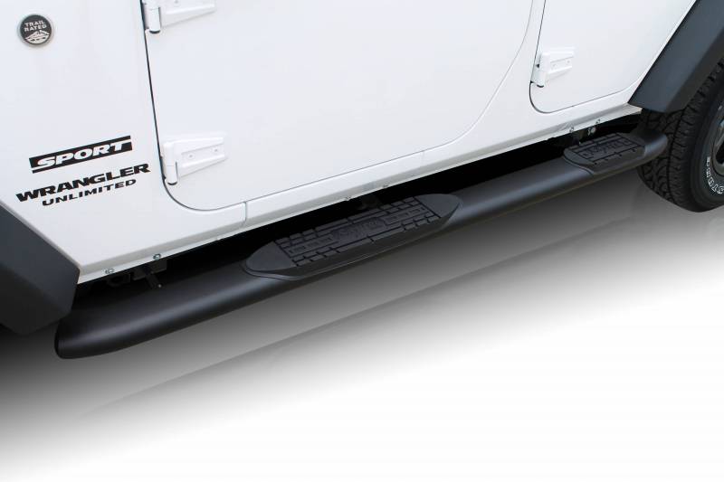 Raptor Series 2007-2018 Jeep Wrangler 4 Door JK Black Textured Rocker Panel Mount 5" OE Style Curved Oval Step Bars 1608-0375BT