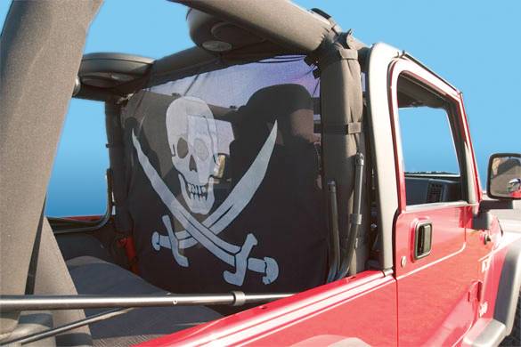 VDP 1980-2006 Jeep Wrangler CJ YJ TJ WindStopper Wind Screen 1 Pirate Jolly Roger 508005-2