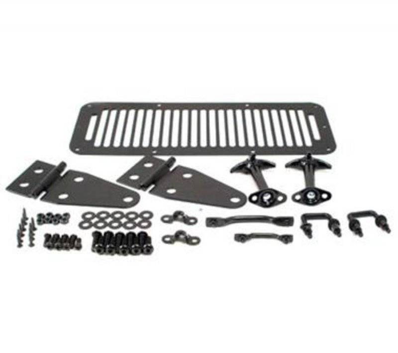 Smittybilt 1976-1995 Jeep CJ Wrangler YJ Complete Hood Kit Includes Hood Hinges Winshield Tie Downs Hood Vent Footman Loop Hood Catches Black 7699