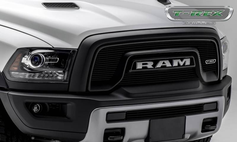 T-REX 2015-2018 Dodge RAM 1500 Rebel Billet Series 2 Pc Main Grille Overlay Laser Cut Aluminum With Black Powder Coated Finish 6214641