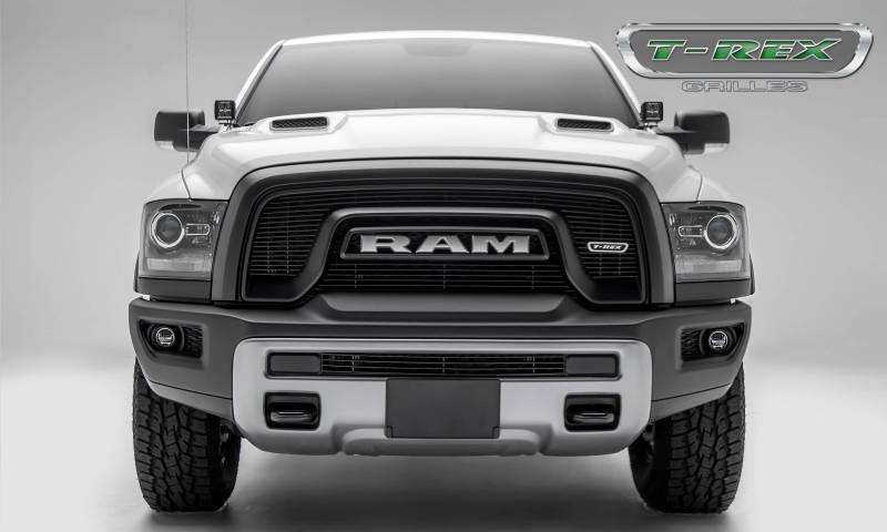 T-REX 2015-2018 Dodge RAM 1500 Rebel Billet Series 2 Pc Main Grille Overlay Laser Cut Aluminum With Black Powder Coated Finish 6214641
