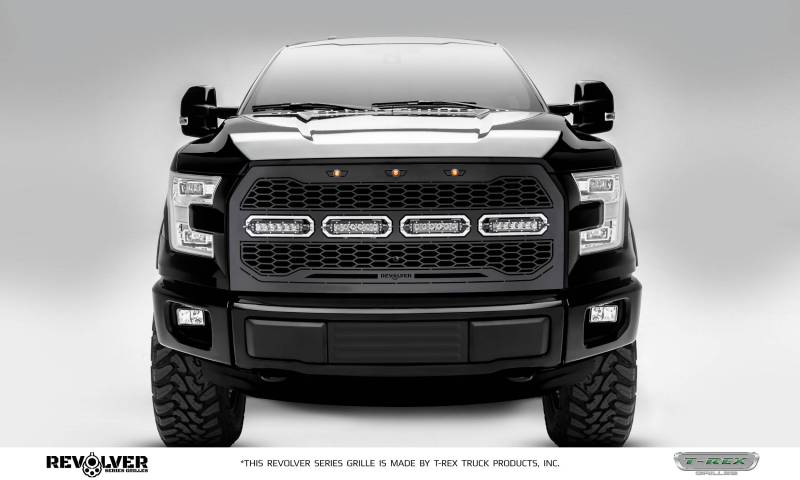 T-REX 2015-2017 Ford F150 Revolver Series Main  Grille Black Steel With Four 6" Slim Line Single Row LED Light Bar 6515741