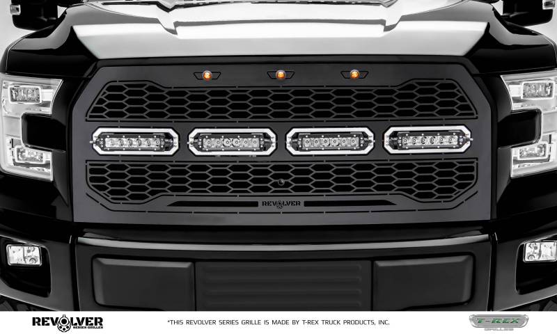 T-REX 2015-2017 Ford F150 Revolver Series Main  Grille Black Steel With Four 6" Slim Line Single Row LED Light Bar 6515741