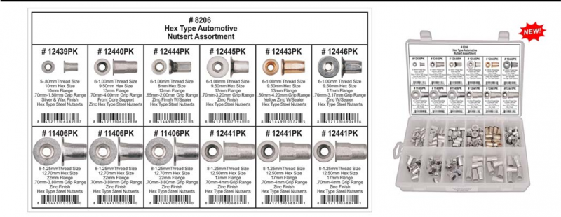 Disco Chevrolet GMC Ford Chrysler Hex Type Automotive Nutsert Assortment 8206