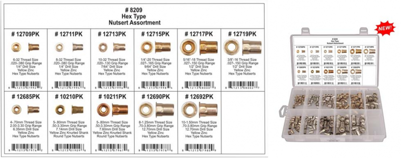 Disco Hex Type Nutsert Assortment 170 Piece 8209