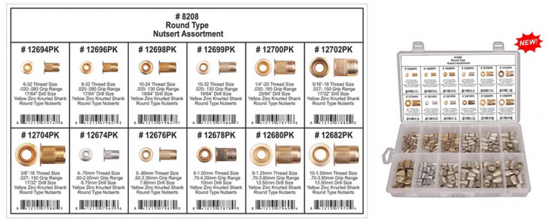 Disco Round Type Nutsert Assortment 190 Pieces 8208
