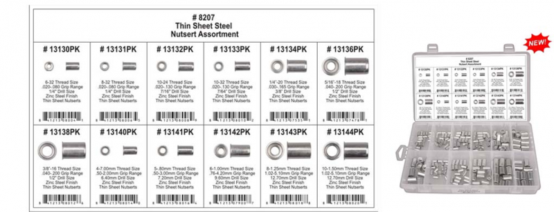 Disco Thin Sheet Steel Nutsert Assortment 195 Pieces 8207