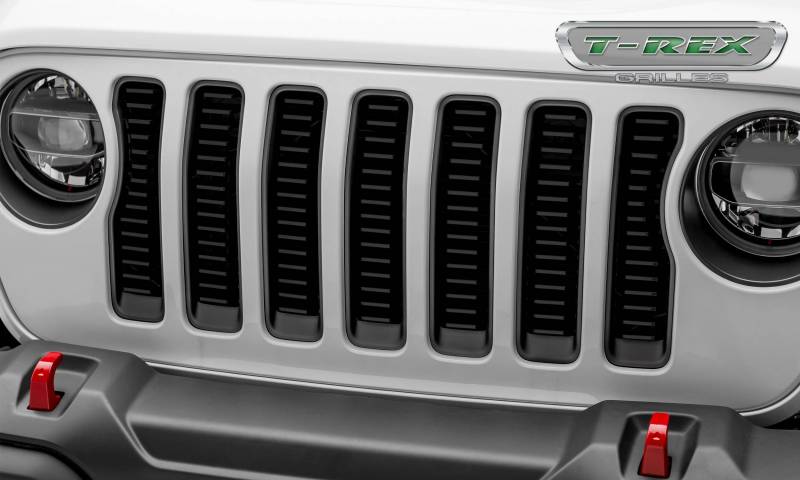 T-Rex 2018-2023 Jeep Wrangler JL 2020-2023 Jeep Gladiator Billet Series 3/16" Thick Laser Cut Aluminum Insert Bolts On Behind Factory Grille Black Powder Coat Finish 6204931
