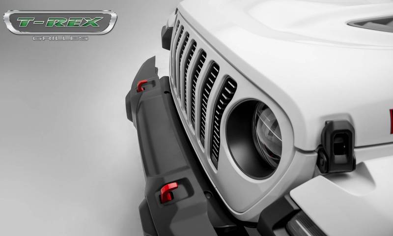 T-Rex 2018-2023 Jeep Wrangler JL 2020-2023 Jeep Gladiator Billet Series 3/16' Thick Laser Cut Aluminum Insert Bolts On Behind Factory Grille Brushed Finish Face 6204933