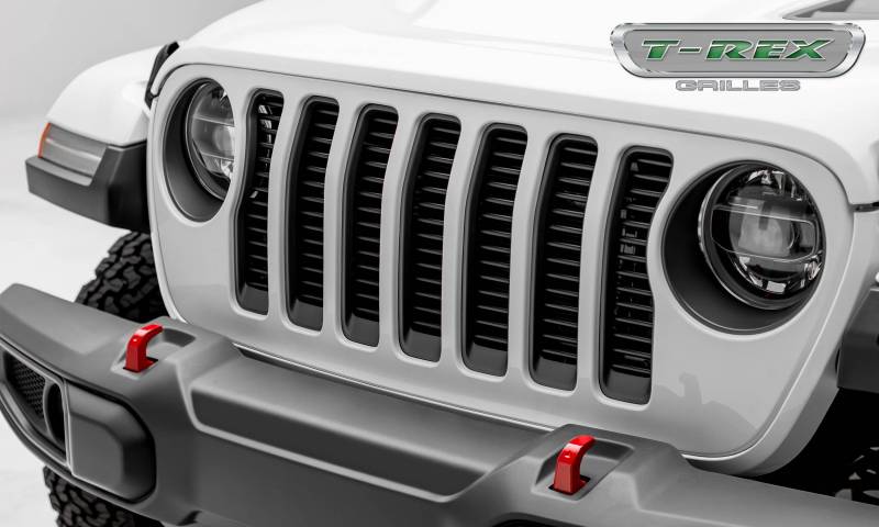 T-Rex 2018-2023 Jeep Wrangler JL 2020-2023 Jeep Gladiator Billet Series 3/8" Thick Round Billet Stock Insert Bolts On Behind Factory Grille Black Powder Coat Finish 6204941