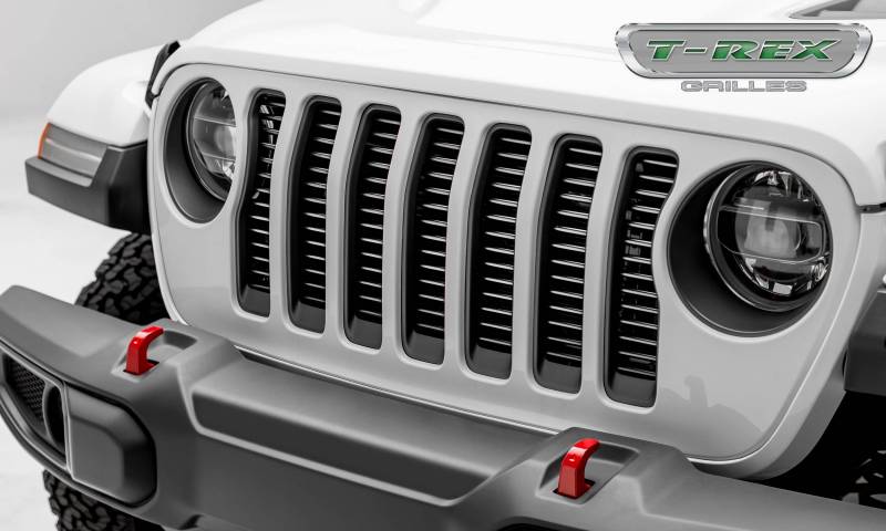 T-Rex 2018-2023 Jeep Wrangler JL Billet Series 3/8" Thick Round Billet Stock Insert Bolts On Behind Factory Grille Silver Powder Coat Finish 6204946
