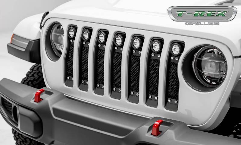 T-Rex 2018-2023 Jeep Wrangler JL w/7 2" Round LED Lights 1 Piece Frame & Formed Wire Mesh Insert Bolts-On Behind Factory Grille 6314931