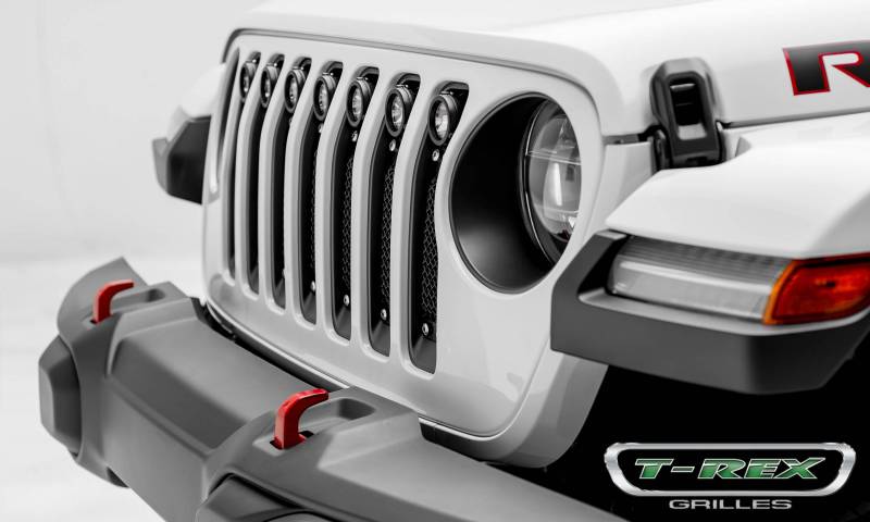 T-Rex 2018-2023 Jeep Wrangler JL w/7 2" Round LED Lights 1 Piece Frame & Formed Wire Mesh Insert Bolts-On Behind Factory Grille 6314931