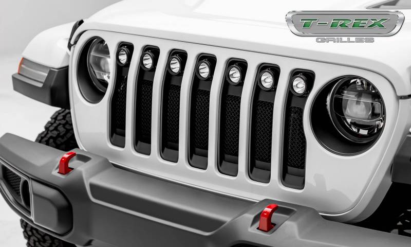 T-Rex 2018-2023 Jeep Wrangler JL 2020-2023 Jeep Gladiator w/7 2" Round LED Lights 1 Piece Frame & Formed Wire Mesh Insert Bolts-On Behind Factory Grille 6314941