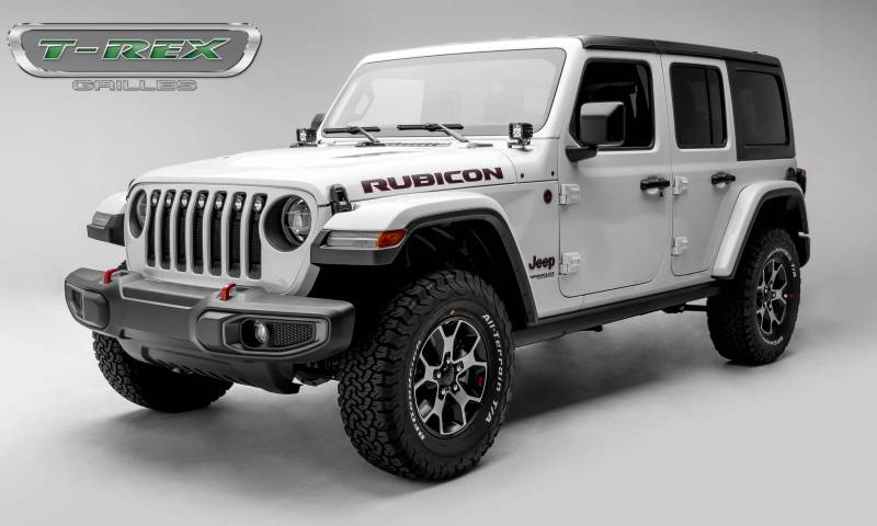 T-Rex 2018-2023 Jeep Wrangler JL 2020-2023 Jeep Gladiator w/7 2" Round LED Lights 1 Piece Frame & Formed Wire Mesh Insert Bolts-On Behind Factory Grille 6314941