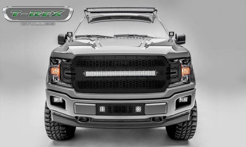 T-rex 2018-2020 Ford F-150 Laser Stealth Series Main Grille Replacement W/ (1) 30 Led Light Bar Laser Cut Steel Pattern Black 7315711-BR