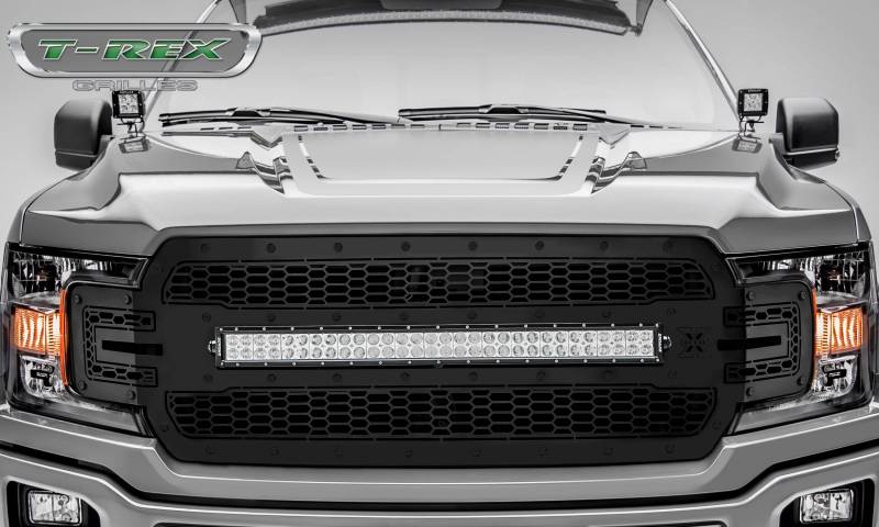 T-rex 2018-2020 Ford F-150 Laser Stealth Series Main Grille Replacement W/ (1) 30 Led Light Bar Laser Cut Steel Pattern Black 7315711-BR