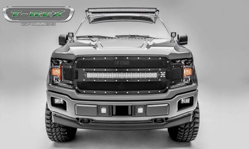 T-rex 2018-2020 Ford F-150 Main Grille Replacement W/ (1) 30 Led Light Bar Chrome Studs With Black Powdercoat Finish 6315711