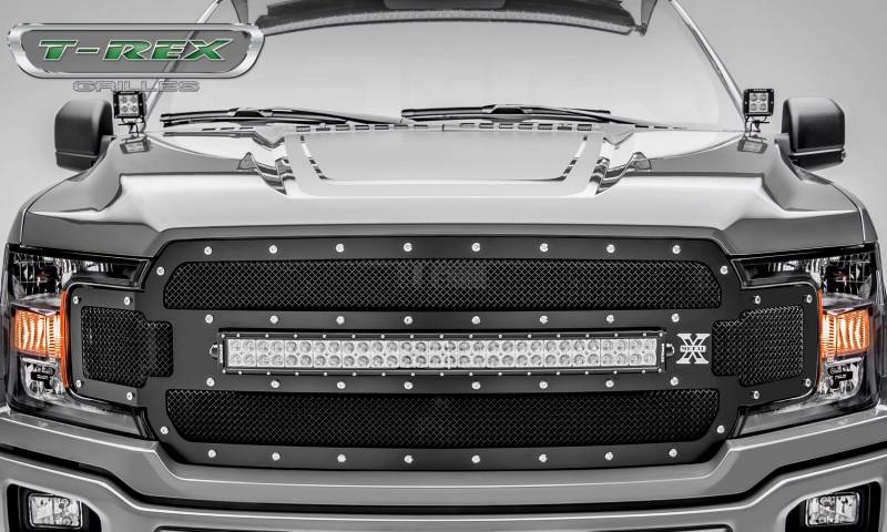 T-rex 2018-2020 Ford F-150 Main Grille Replacement W/ (1) 30 Led Light Bar Chrome Studs With Black Powdercoat Finish 6315711