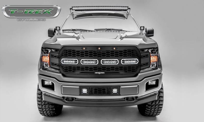 T-rex 2018-2020 Ford F-150 Revolver Series Main Grille Replacement W/ (4) 6 Led Light Bars Laser Cut Steel Pattern 6515841