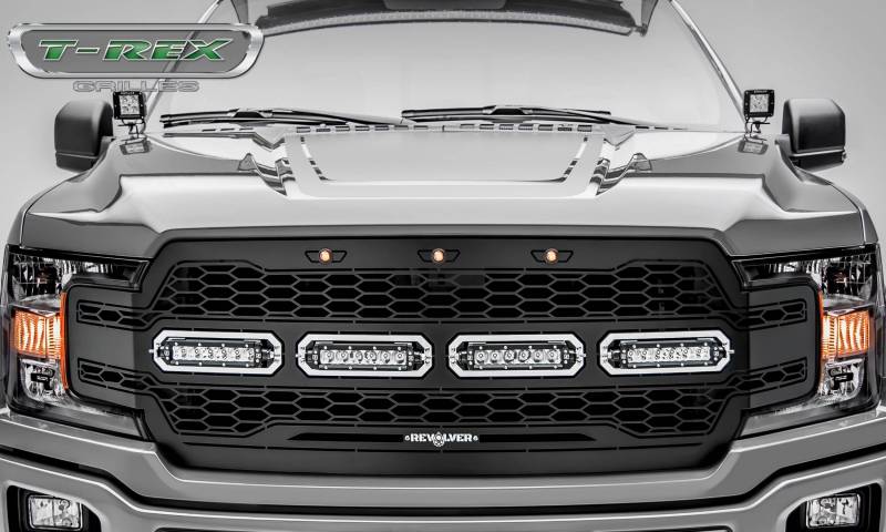 T-rex 2018-2020 Ford F-150 Revolver Series Main Grille Replacement W/ (4) 6 Led Light Bars Laser Cut Steel Pattern 6515841