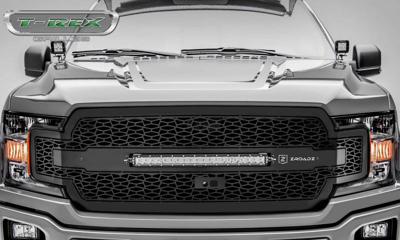 T-rex 2018-2020 Ford F-150 Zroadz Series Main Grille Replacement W/ (1) 20 Led Light Bars Fits Vehicles W/ Ffc Laser Cut Steel Pattern Z315811