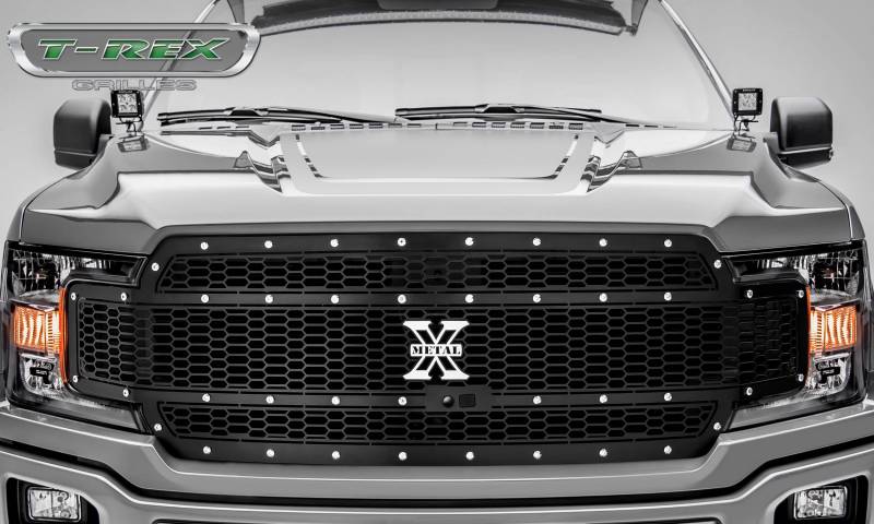 T-rex 2018-2020 Ford F-150 Laser X-metal Series Main Grille Replacement Fits Vehicles W/ Ffc Laser Cut Steel Pattern Chrome Studs With Black Powdercoat Finish 7715891