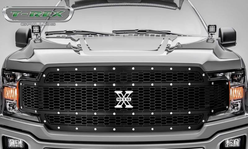 T-rex 2018-2020 Ford F-150 Laser X-metal Series Main Grille Replacement Laser Cut Steel Pattern Chrome Studs With Black Powdercoat Finish 7715841