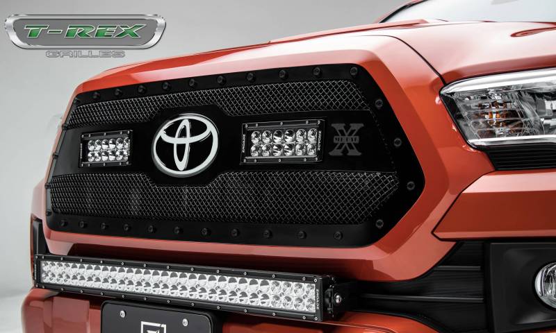 T-Rex 2018-2023 Toyota Tacoma Stealth Grille Insert W/ (2) 6 Led Light Bars & Black Studs Black 6319511-BR