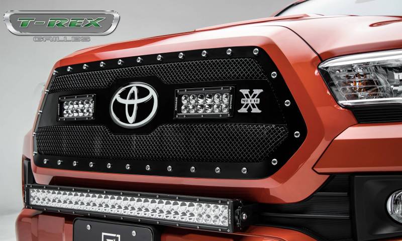 T-Rex 2018-2023 Toyota Tacoma Torch Grille Insert W/ (2) 6 Led Light Bars & Chrome Studs Black 6319511