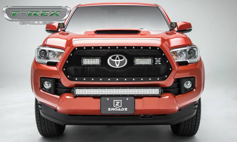 T-Rex 2018-2023 Toyota Tacoma Torch Grille Insert W/ (2) 6 Led Light Bars & Chrome Studs Black 6319511