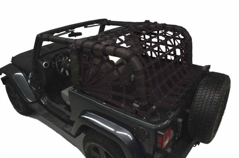Dirtydog 2007-2018 Jeep Wrangler JK 2 Door Netting with Spiderweb Sides Black J2NN07RSBK