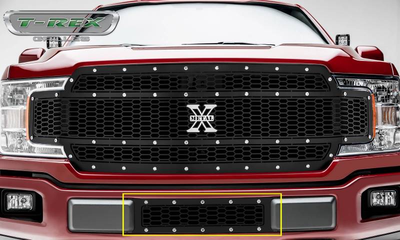 T-Rex 2018-2020 Ford F-150 LASER X-METAL Bumper Grille Overlay with Chrome Studs and Black Powdercoat Finish 7725891