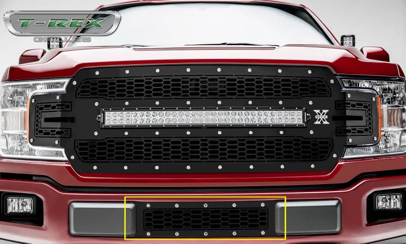 T-Rex 2018-2020 Ford F-150 LASER X-METAL Bumper Grille Overlay with Chrome Studs and Black Powdercoat Finish 7725891